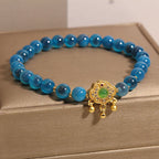 Fortune Jewel Blue Candy Agate Chinese Lock Charm Healing Bracelet