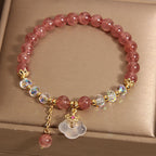 Fortune Jewel Natural Strawberry Quartz Crystal White Agate Auspicious Cloud Healing Bracelet