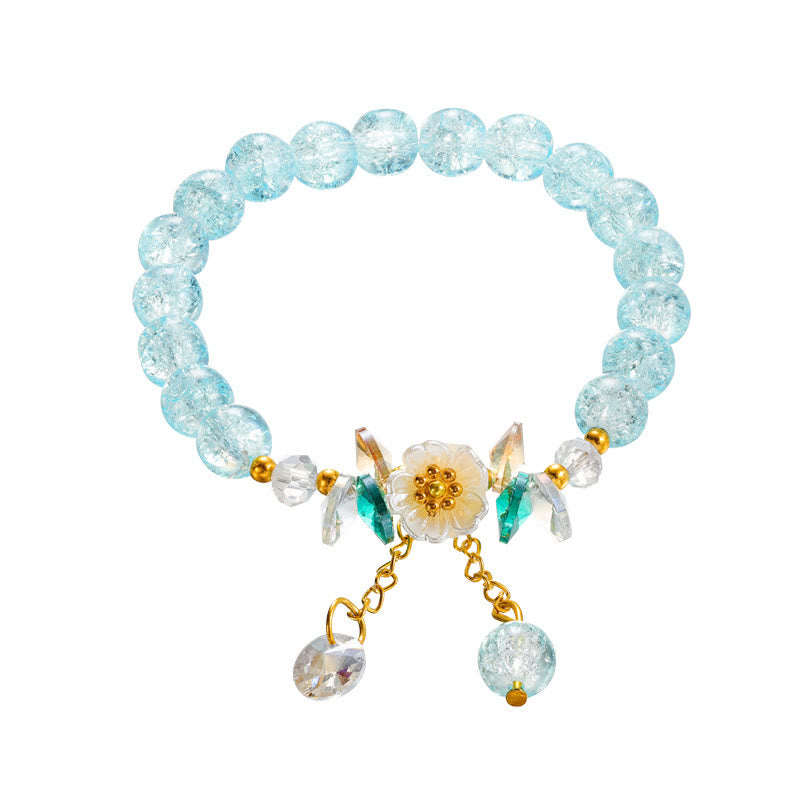 Fortune Jewel Simple Design Flower Charm Glass Bead Bracelet
