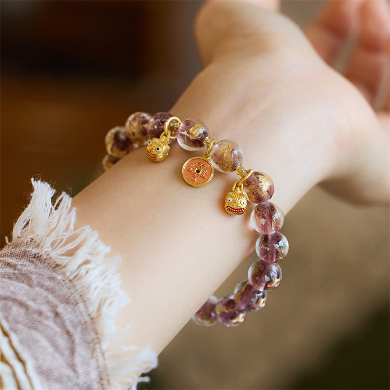 Fortune Jewel Gold Swallowing Beast Copper Coin Good Luck Charm Liuli Glass Bead Fortune Bracelet