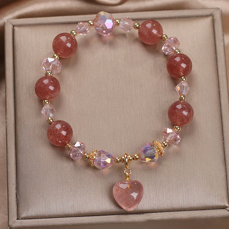 Fortune Jewel Natural Strawberry Quartz Crystal Love Heart Healing Positive Bracelet
