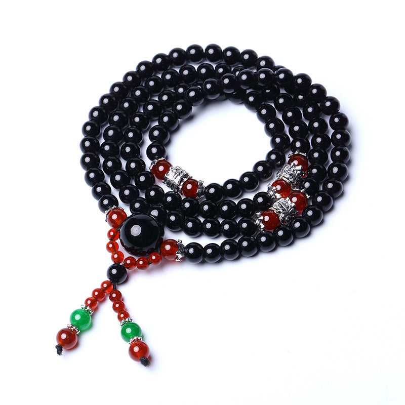 Fortune Jewel 108 Beads Natural Black Obsidian Tiger Eye Mala Bracelet