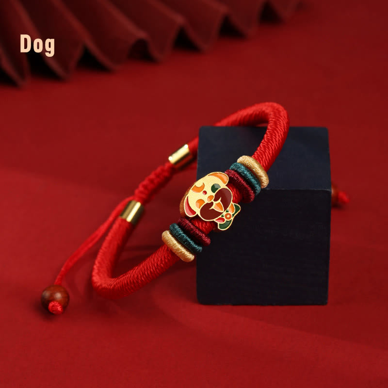 Fortune Jewel Handmade 925 Sterling Silver Year of the Dragon Cute Chinese Zodiac Luck Braided Red Bracelet