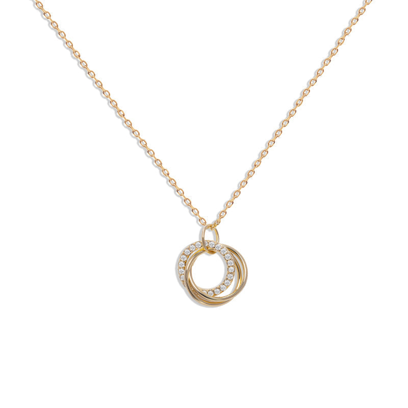 Gold Double Circle Cubic Zirconia Necklace for Women