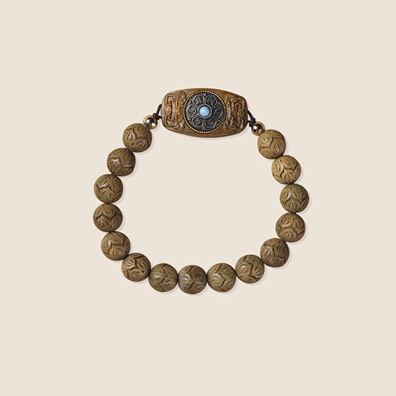 Fortune Jewel Green Sandalwood Ebony Wood Sandalwood Om Mani Padme Hum Soothing Bracelet