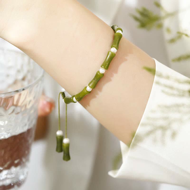 Fortune Jewel Natural Peridot Bamboo Pattern Love Peace Bracelet