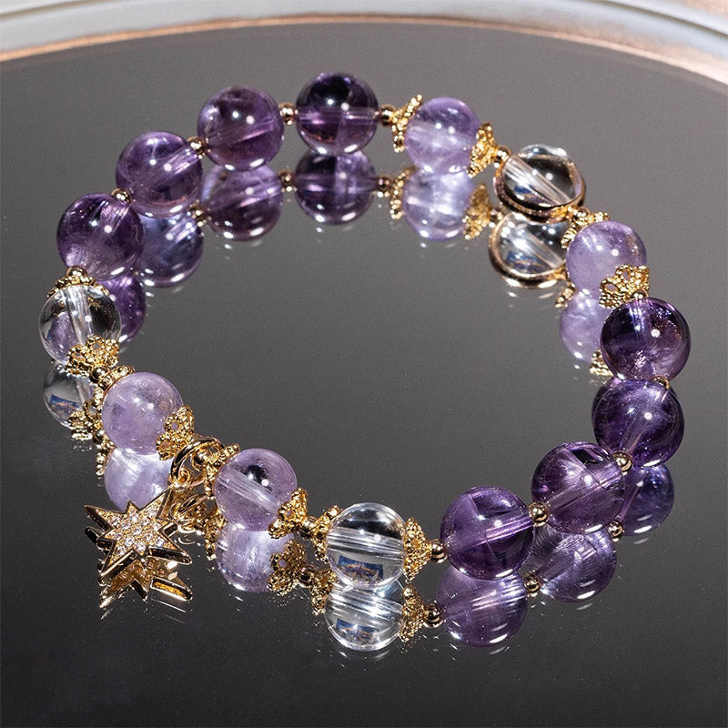 Fortune Jewel Natural Amethyst Inner Peace Healing Star Charm Bracelet
