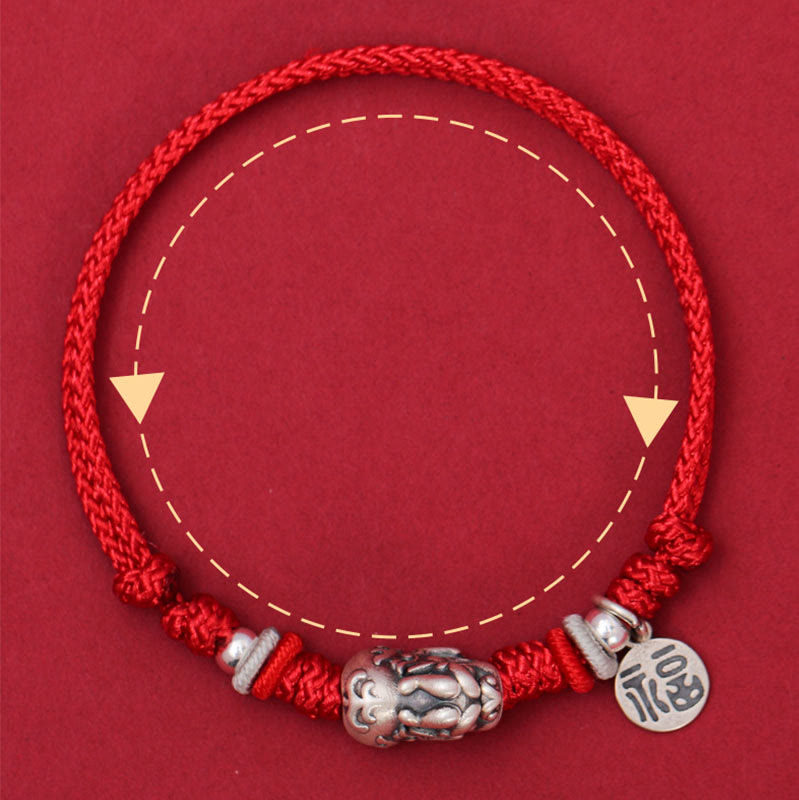 Fortune Jewel 925 Sterling Silver PiXiu Fu Character Wealth Luck Handmade Braided Bracelet