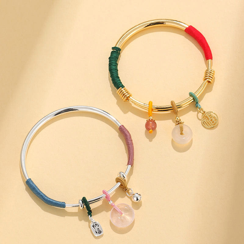 Fortune Jewel Pink Crystal Peace Buckle Lucky Flower Love Bracelet Bangle