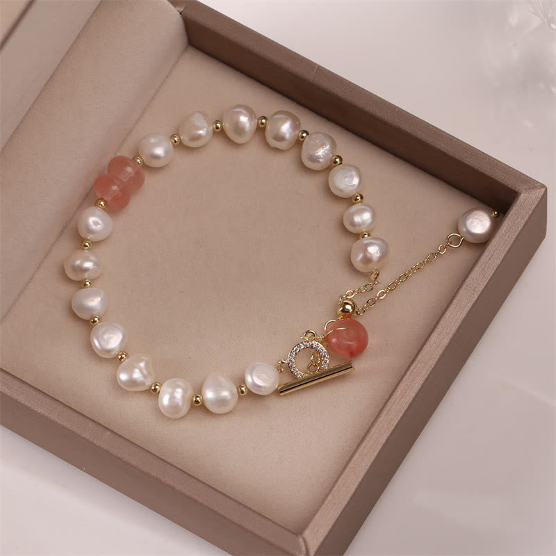 Fortune Jewel Pearl Green Strawberry Quartz Bead Healing Chain Bracelet