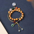 Fortune Jewel Green Sandalwood Chalcedony Peace Buckle Charm Soothing Double Wrap Bracelet