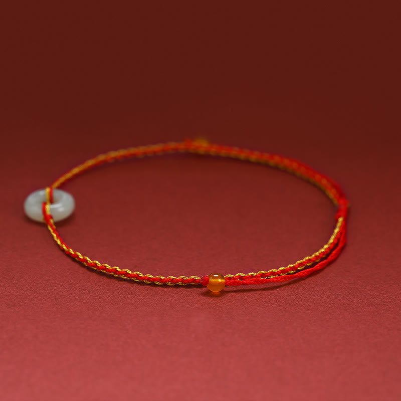Fortune Jewel Round Peace Buckle Jade Luck Abundance Braided Bracelet Anklet