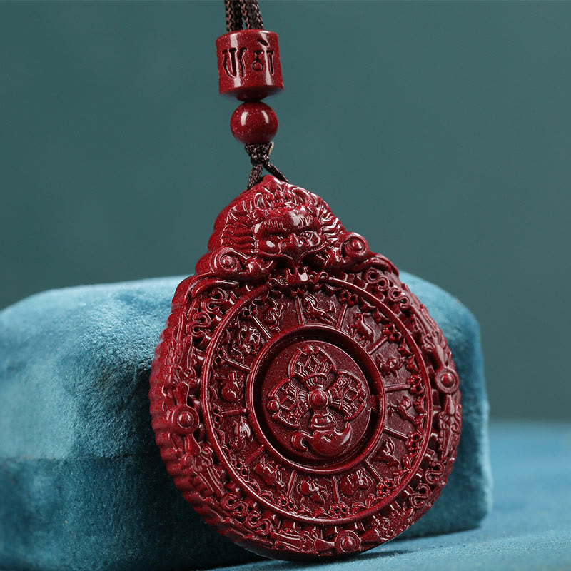Fortune Jewel Chinese Zodiac Natural Cinnabar Bagua Amulet Keep Away Evil Spirits Necklace Pendant