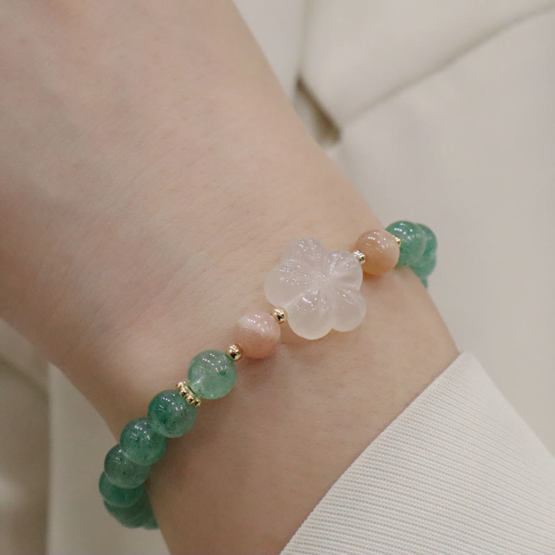 Fortune Jewel Natural Green Strawberry Quartz Chalcedony Flower Gratitude Bracelet