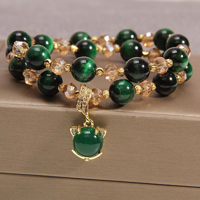 Fortune Jewel Tiger Eye Pixiu Fox Money Bag Protection Self Confidence Double Wrap Bracelet