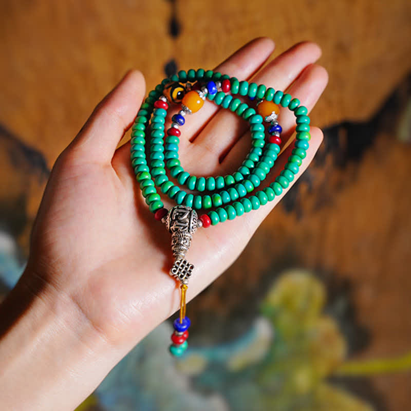 Fortune Jewel 108 Mala Beads Tibetan Turquoise Dzi Bead Protection Bracelet