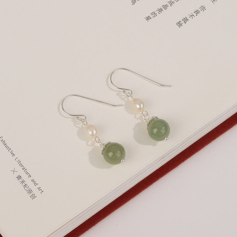 Fortune Jewel 925 Sterling Silver Natural Pearl Jade Wisdom Earrings