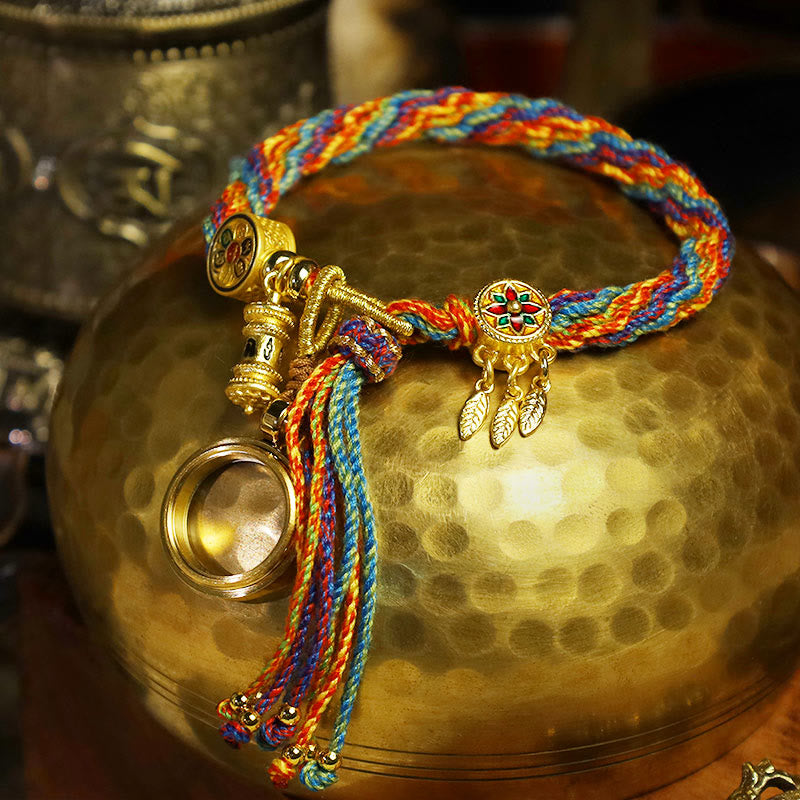Fortune Jewel Tibetan Om Mani Padme Hum Dreamcatcher Luck Colorful Reincarnation Knot String Bracelet