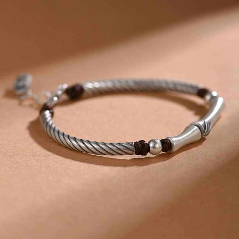 Fortune Jewel 999 Sterling Silver Bamboo Pattern Cicada Luck Wealth Bracelet