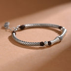 Fortune Jewel 999 Sterling Silver Bamboo Pattern Cicada Luck Wealth Bracelet