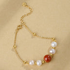 Fortune Jewel 925 Sterling Silver Pearl Cinnabar Healing Bead Chain Bracelet