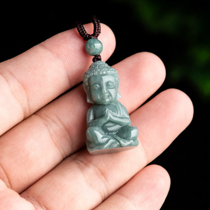 Fortune Jewel Natural Jade Meditation Buddha Amulet Serenity Necklace Pendant Fortune Jewel
