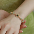 Fortune Jewel Natural Hetian Jade Bead Square Pattern Luck Chain Bracelet