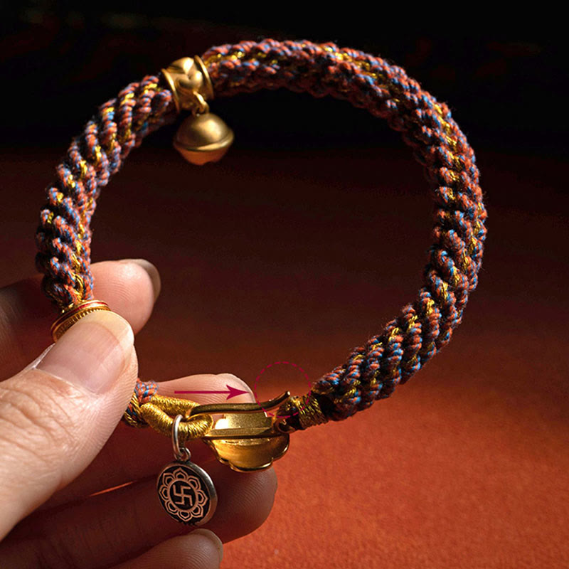 Fortune Jewel 925 Sterling Silver Chinese Zodiac Natal Buddha Om Mani Padme Hum Luck Bell Braided String Bracelet
