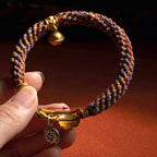 Fortune Jewel 925 Sterling Silver Chinese Zodiac Natal Buddha Om Mani Padme Hum Luck Bell Braided String Bracelet