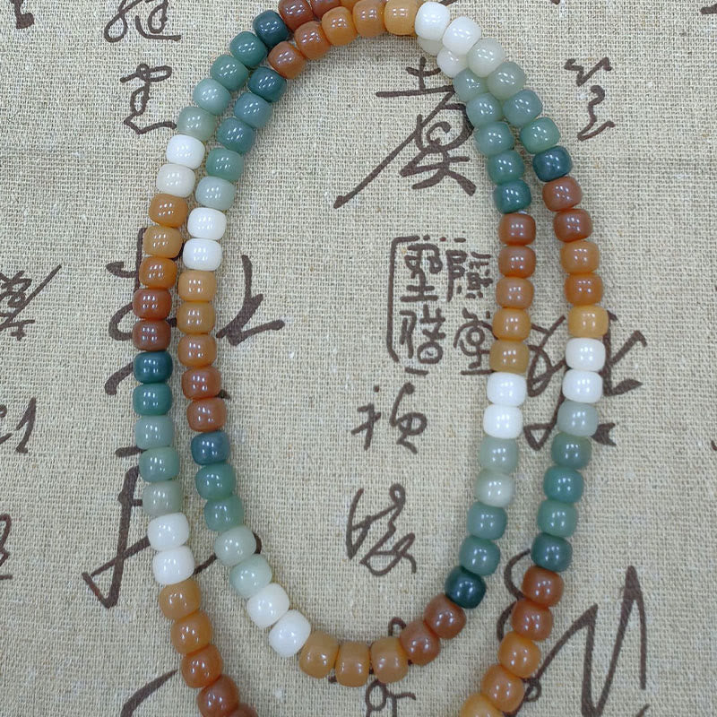 Fortune Jewel 108 Mala Beads Gradient Bodhi Seed Green Tara Buddha Engraved Peace Harmony Bracelet