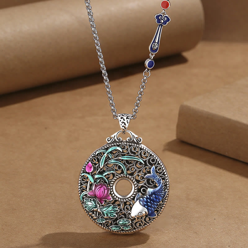 Fortune Jewel Koi Fish Lotus Peace Buckle Fu Character Wealth Luck Necklace Pendant Fortune Jewel