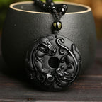 Fortune Jewel Natural Black Obsidian Peace Buckle Pixiu Bead Rope Strength Necklace Pendant