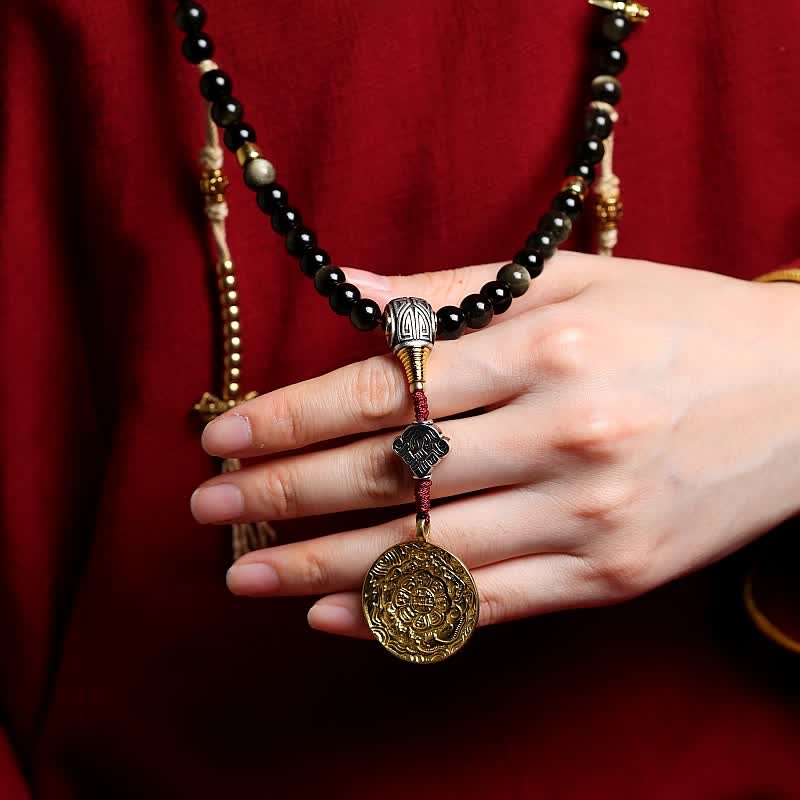Fortune Jewel 108 Mala Beads Gold Sheen Obsidian Tiger Eye Eagle's Eye Stone Wealth Bracelet