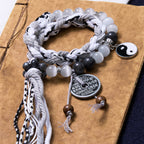 Fortune Jewel Black Glitter Stone Cat's Eye Yin Yang Mountain Ghosts Spend Money Power Double Layer Rope Bracelet
