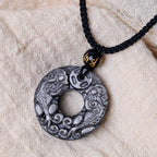 Fortune Jewel Natural Silver Sheen Obsidian Double PiXiu Copper Coin Peace Buckle Protection Necklace Pendant