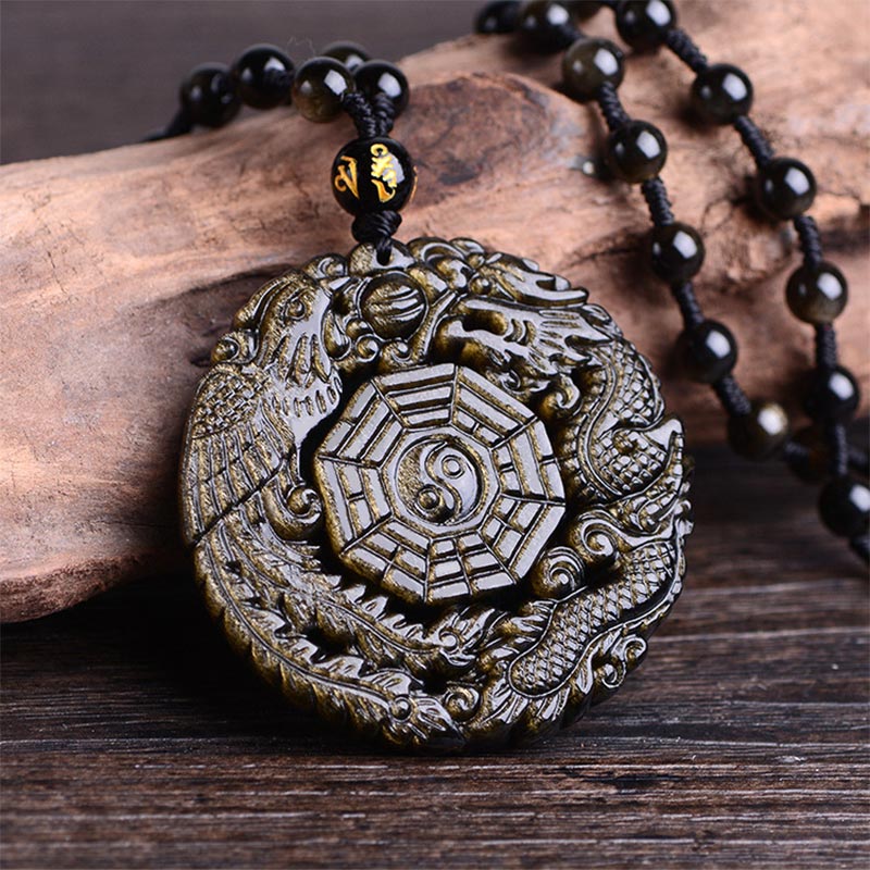 Fortune Jewel Golden Obsidian Healing Energy Necklace Pendant