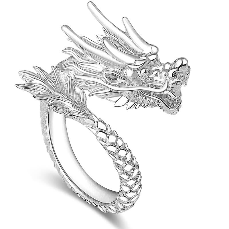 Fortune Jewel 990 Sterling Silver Vintage Dragon Design Luck Protection Strength Adjustable Ring