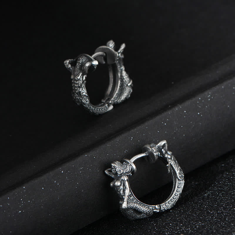 Fortune Jewel 925 Sterling Silver Dragon Hoop Pattern Protection Earrings Fortune Jewel