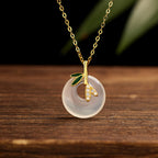 Fortune Jewel 925 Sterling Silver Natural Chalcedony Bamboo Leaf Peace Buckle Positive Necklace Pendant