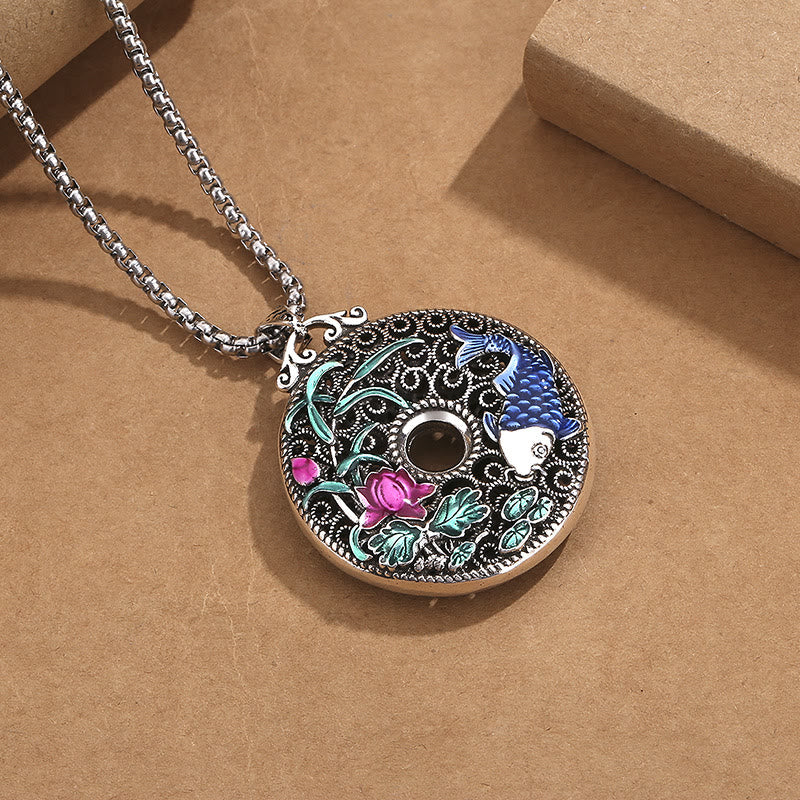 Fortune Jewel Koi Fish Lotus Peace Buckle Fu Character Wealth Luck Necklace Pendant Fortune Jewel