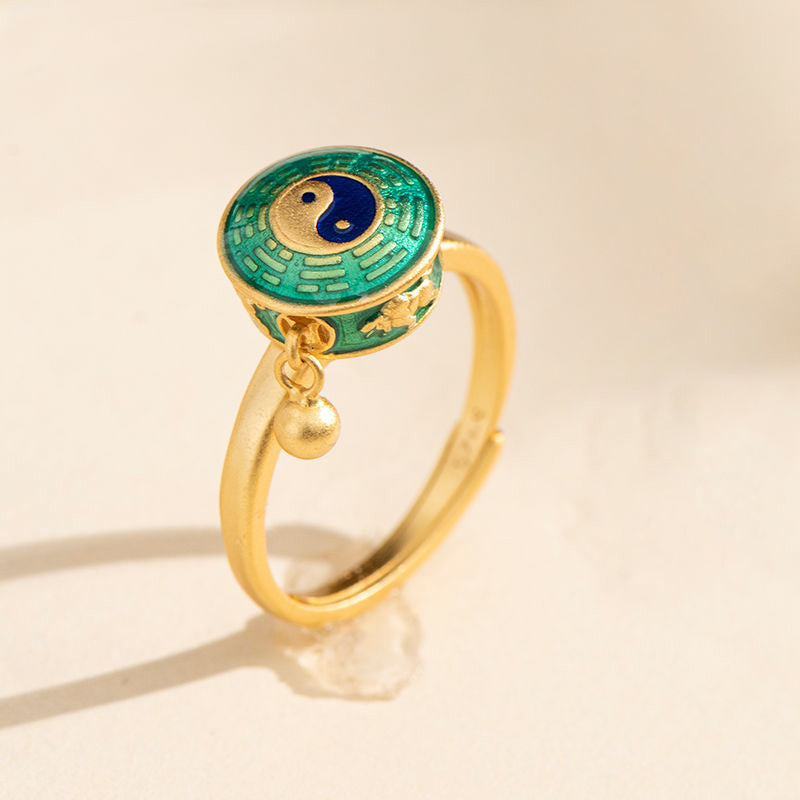 Yin Yang Copper Luck Wealth Rotatable Ring Fortune Jewel