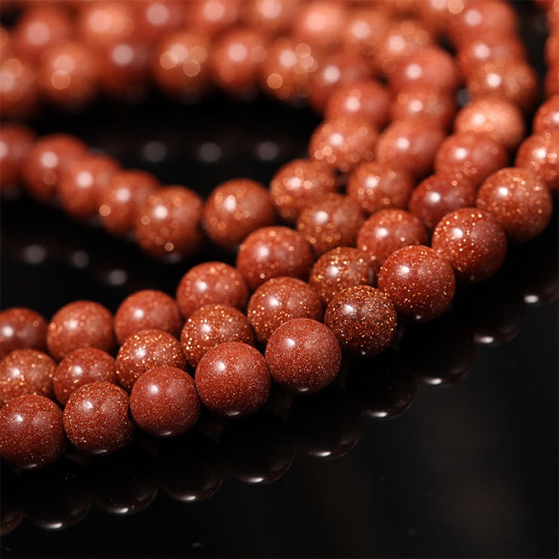 Fortune Jewel 108 Mala Beads Goldstone Om Mani Padme Hum Swastika Confidence Bracelet