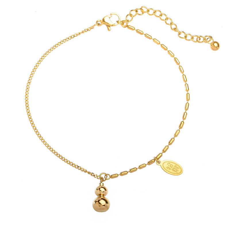 Fortune Jewel 18k Gold Plated Copper Lucky Gourd Design Wealth Buckle Anklet