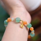 Fortune Jewel Natural Golden Silk Jade Pumpkin Bead Fu Character Charm Wealth Bracelet