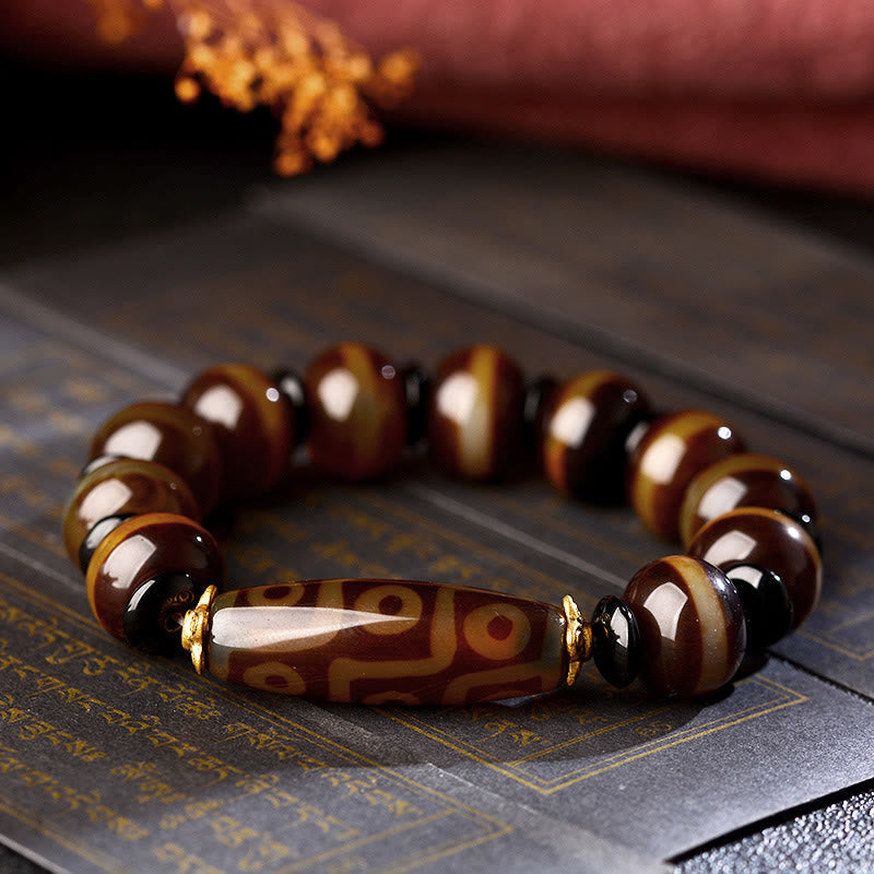 Fortune Jewel Tibetan Natural Nine-Eye Dzi Bead Agate Wealth Blessings Bracelet