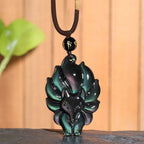 Fortune Jewel Natural Rainbow Obsidian Gold Sheen Obsidian Nine Tailed Fox Positive Necklace Pendant