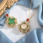 Fortune Jewel Cyan Jade Red Crystal Luck Necklace