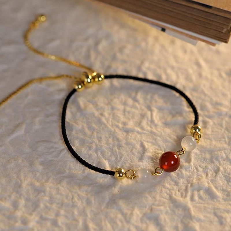 Fortune Jewel Red Agate Cat Eye Braided String Confidence Bracelet