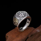 Fortune Jewel 925 Sterling Silver Sanskrit Design Carved Protection Adjustable Ring