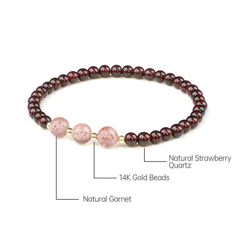 Fortune Jewel Natural Garnet Strawberry Quartz Calm Bracelet